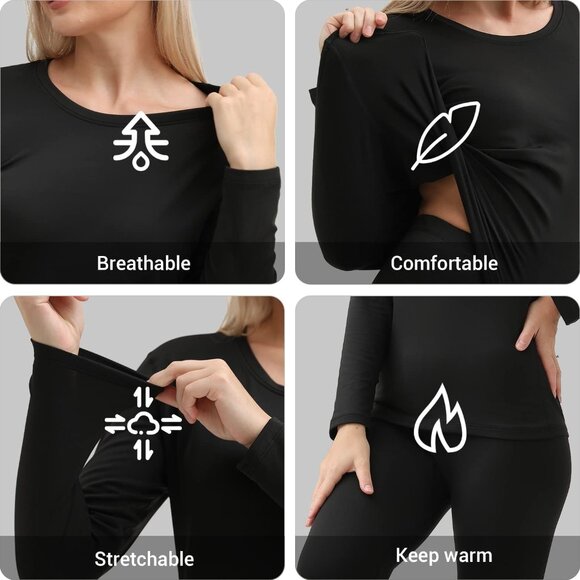 Women Thermal Underwear Set Ultra-Soft Base Layer Skiing Winter Warm Top & Botto - Picture 4 of 5